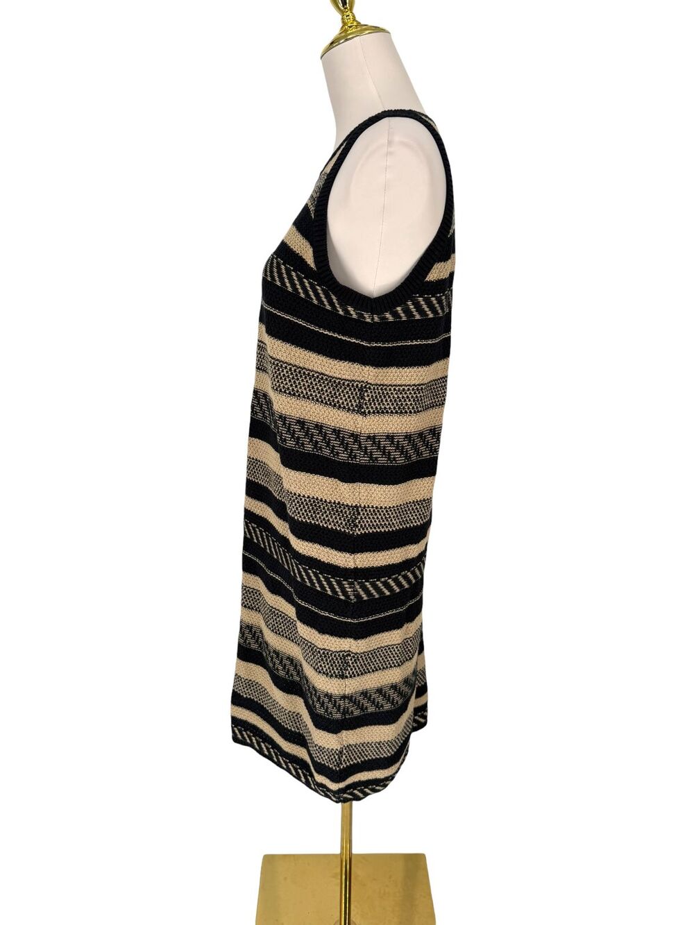Lauren Ralph Lauren Sweater Dress L Petite Linen Cotton Tan Black Label Striped - Picture 5 of 10